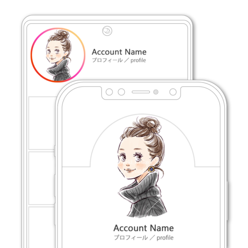 ざっくりタートルネックのお団子ヘア女性イラスト｜SNSアイコン