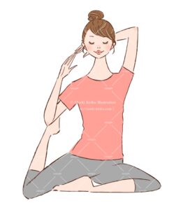 目を閉じてヨガをする女性のイラスト